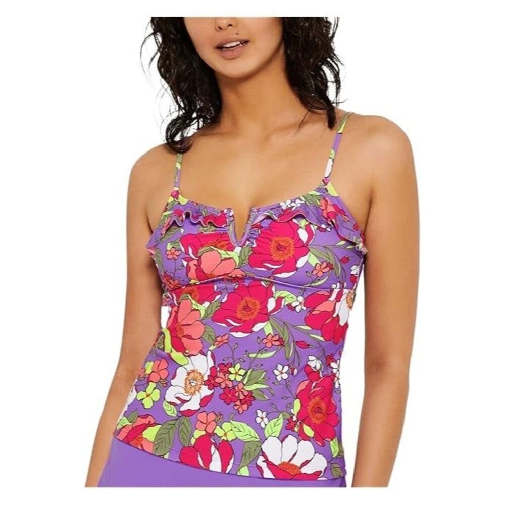 Hula Honey Impressionist Bloom V-Wire Tankini Swim Top Size Small